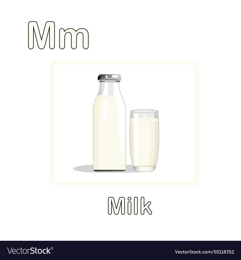 Flashcards Milch zum Lernen von Alphabet vector image Flashcards Milch zum Lernen von Alphabet