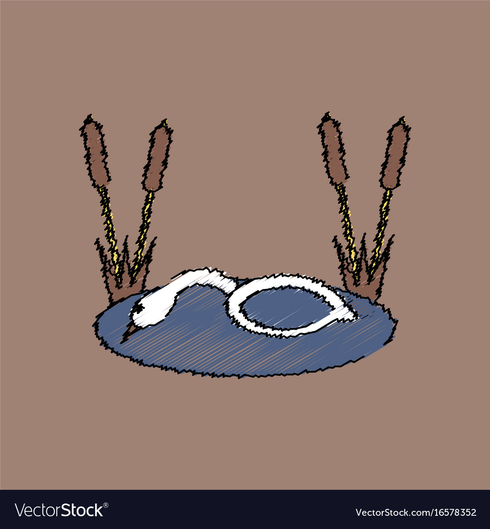 Flat shading style icon swan in the reeds
