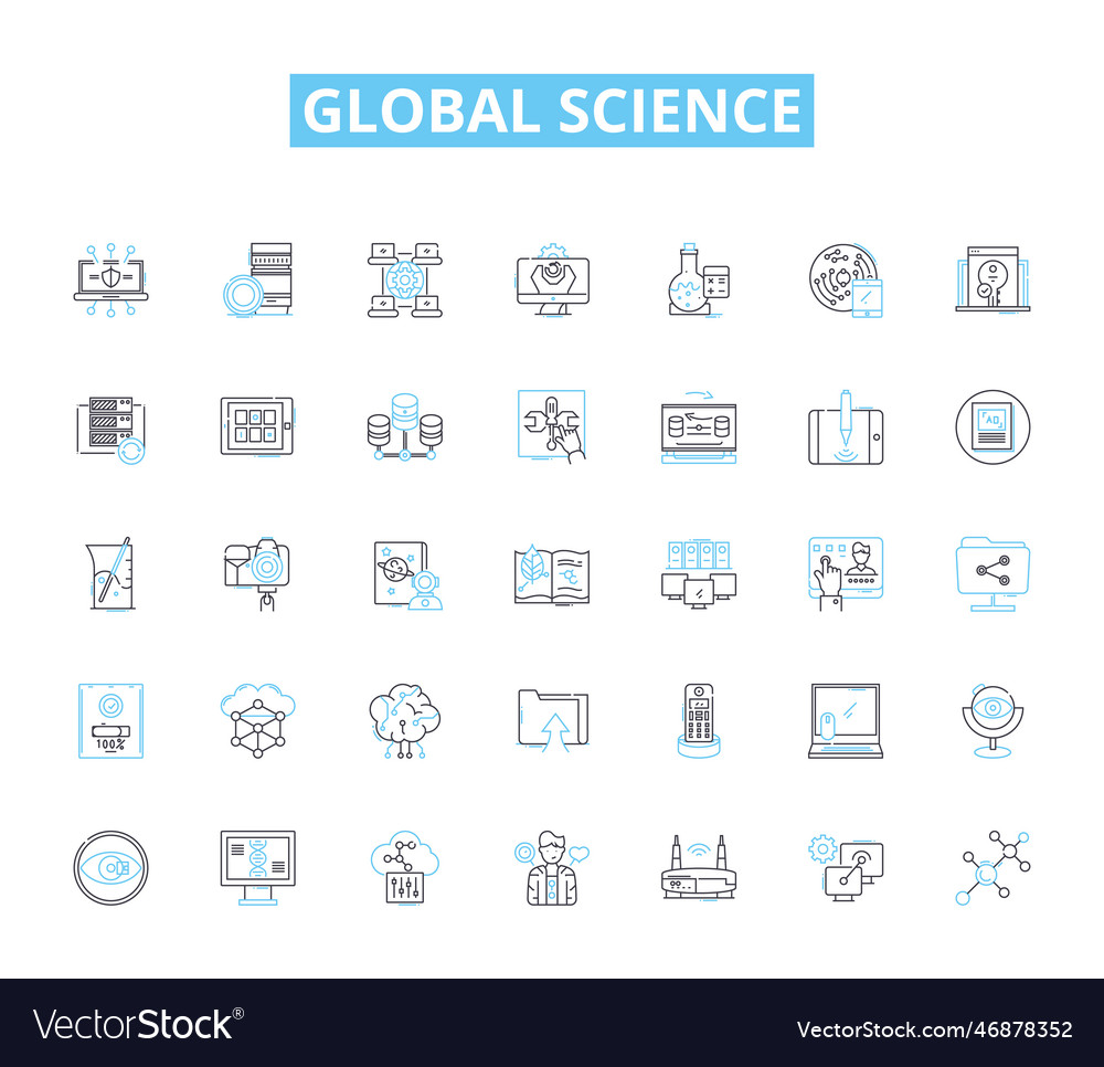 Global science linear icons set discovery vector image Global science linear icons set discovery