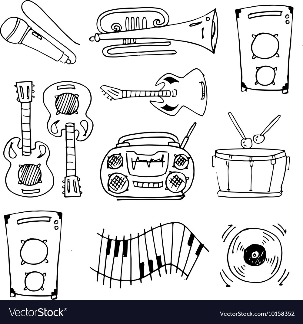 Many object music doodles Royalty Free Vector Image