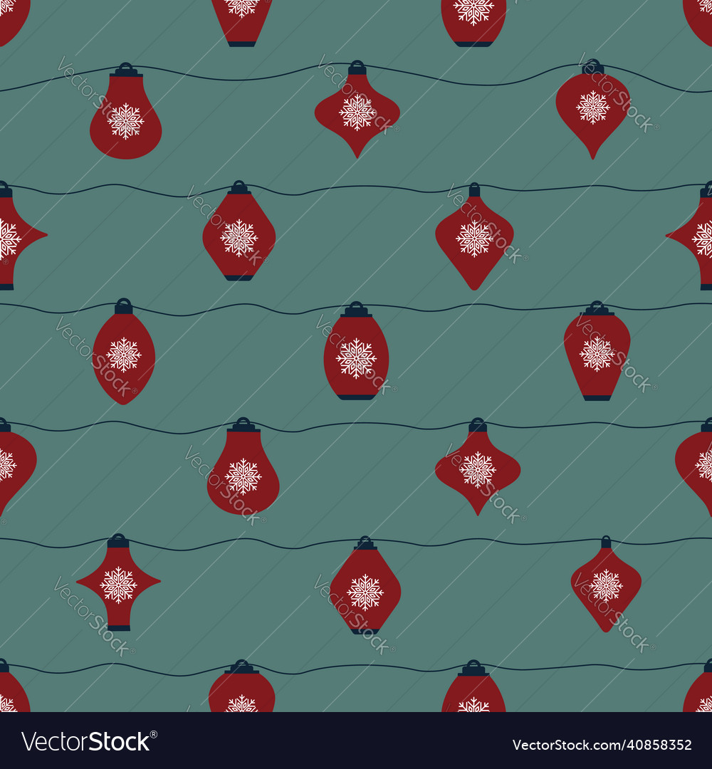 Red lanterns hanging on strings seamless pattern
