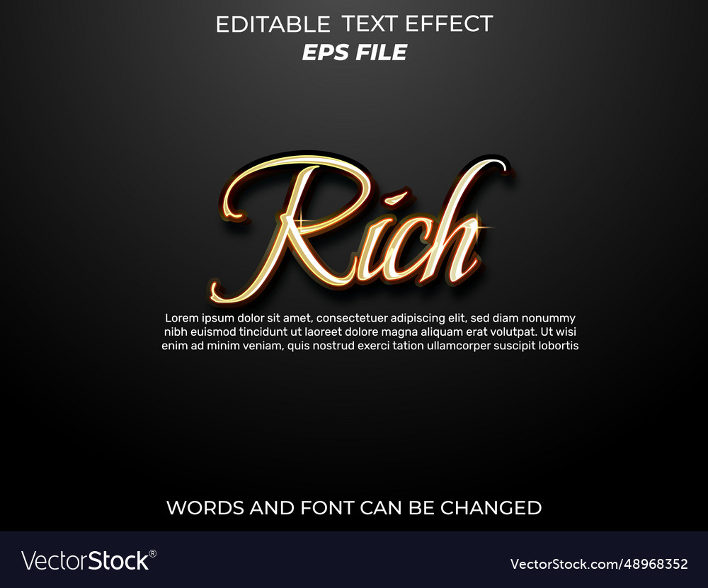 Rich text effect font editable typography 3d vector image Rich text effect font editable typography 3d