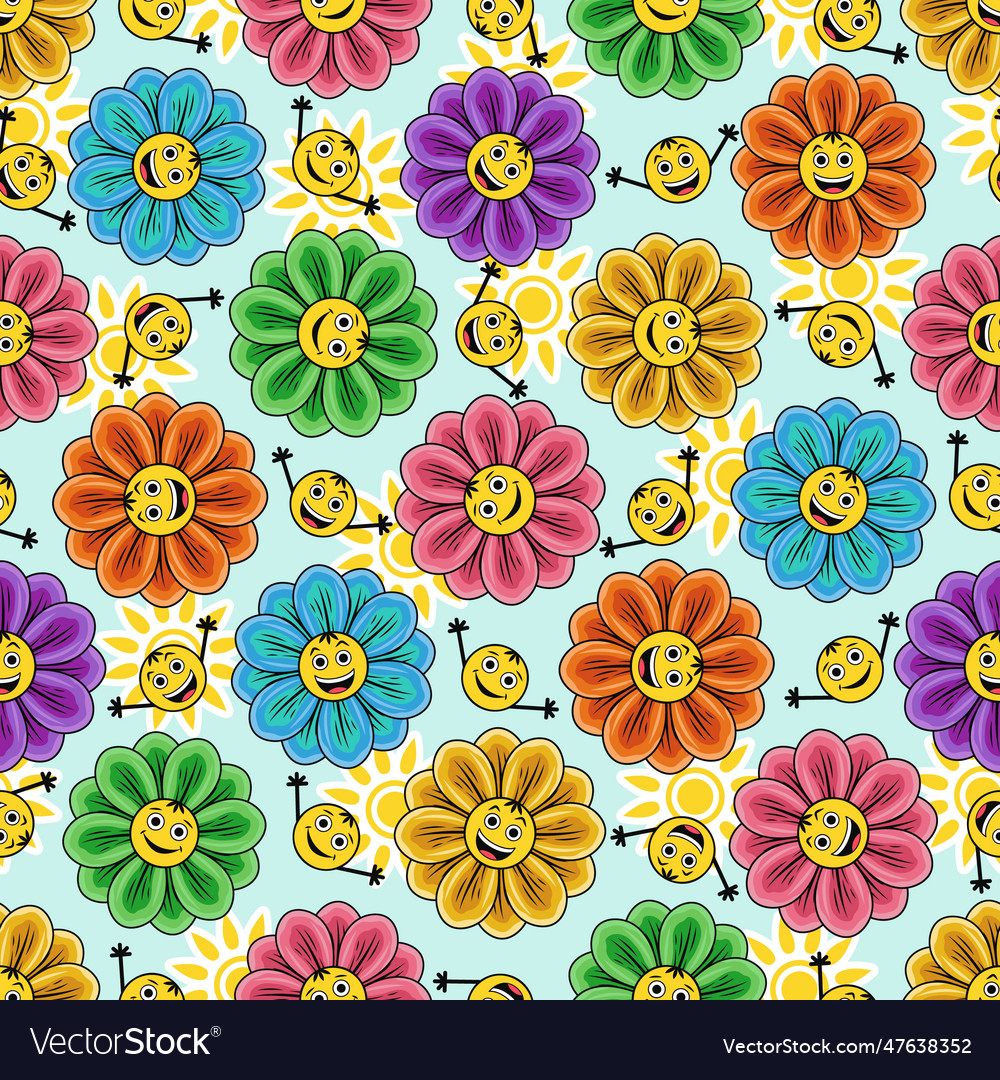 Seamless pattern with chamomile daisy sun icon Vector Image