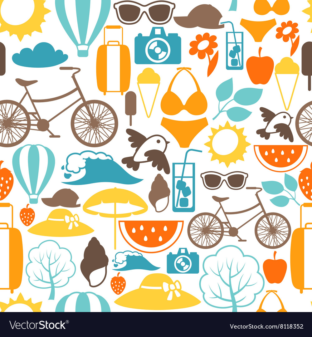 Seamless pattern with stylized summer objects