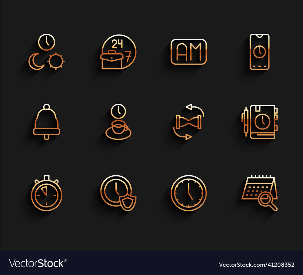 Set line stopwatch clock with shield day vector image Set line stopwatch clock with shield day