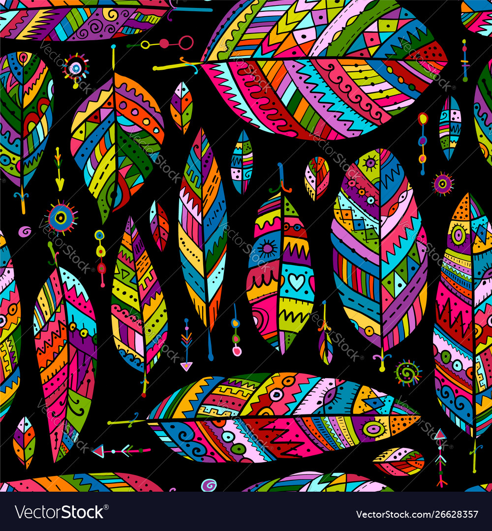 Art feathers collection seamless pattern for your vector image Art feathers collection seamless pattern for your