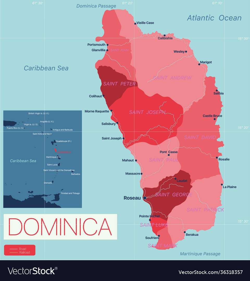 Dominica country detailed editable map vector image Dominica country detailed editable map