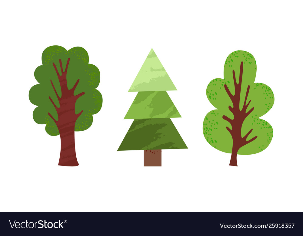 Green cartoon trees in flat style isolated Vector Image