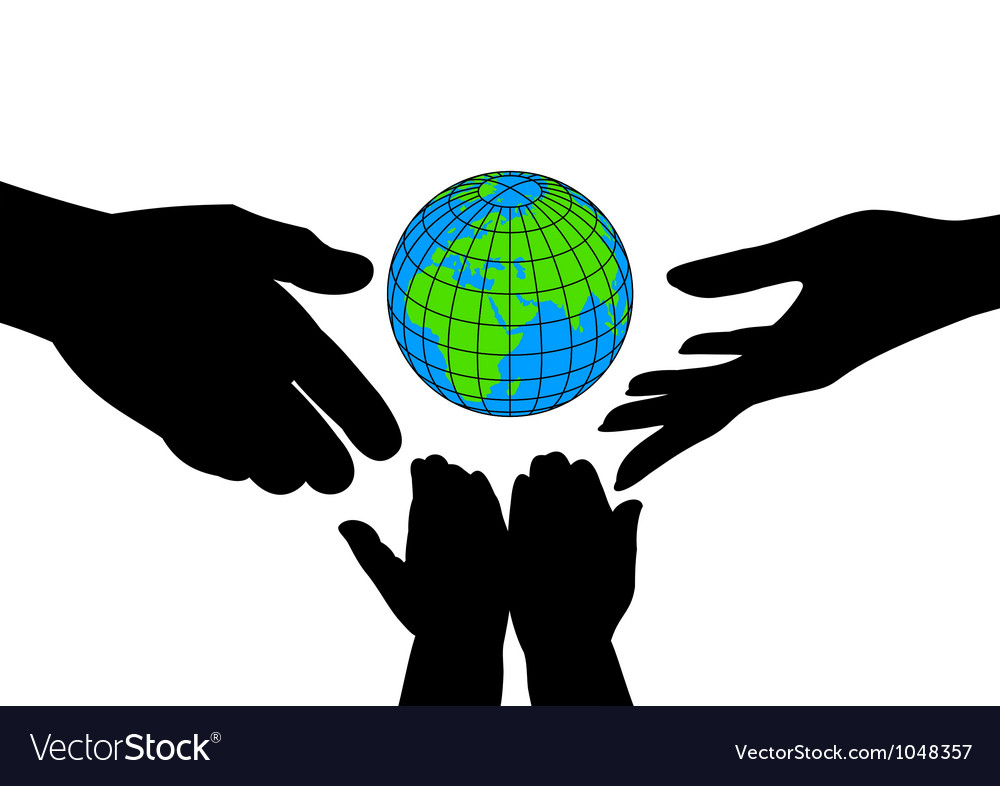 Icon silhouettes of hands and the planet