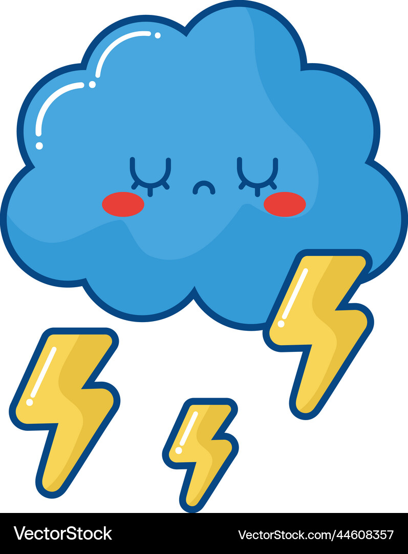 Kawaii cloud and thunders Royalty Free Vector Image