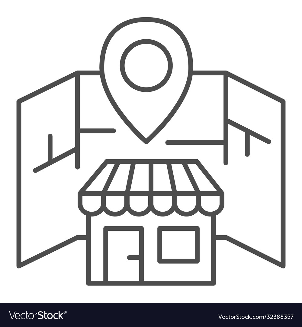 Map and store with location marker thin line icon