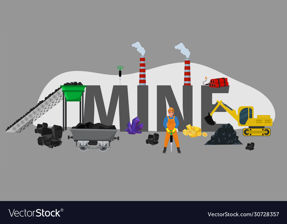 Mine font type character coal miner mining Vector Image Mine font type character coal miner mining
