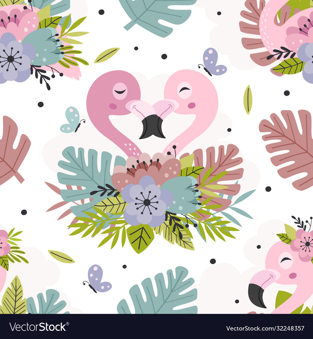 Seamless pattern with beautiful pink flamingo vector image Seamless pattern with beautiful pink flamingo
