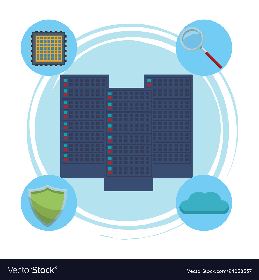 Servers with informatic items vector image Servers with informatic items