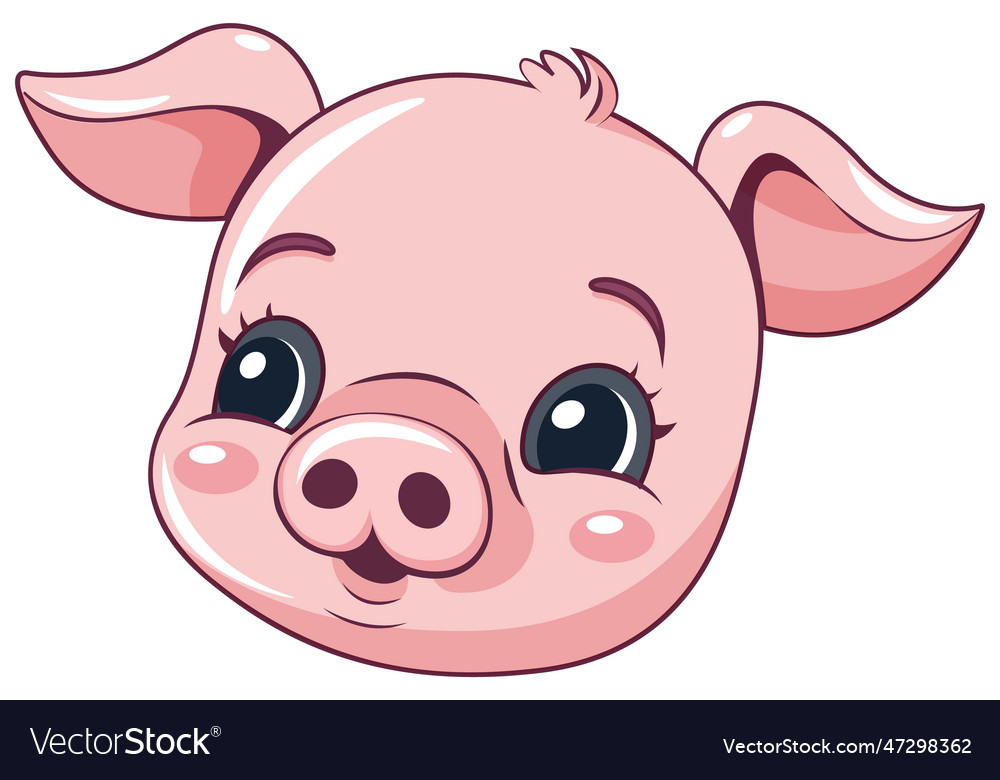 Adorable piggy face in cartoon character style Vector Image