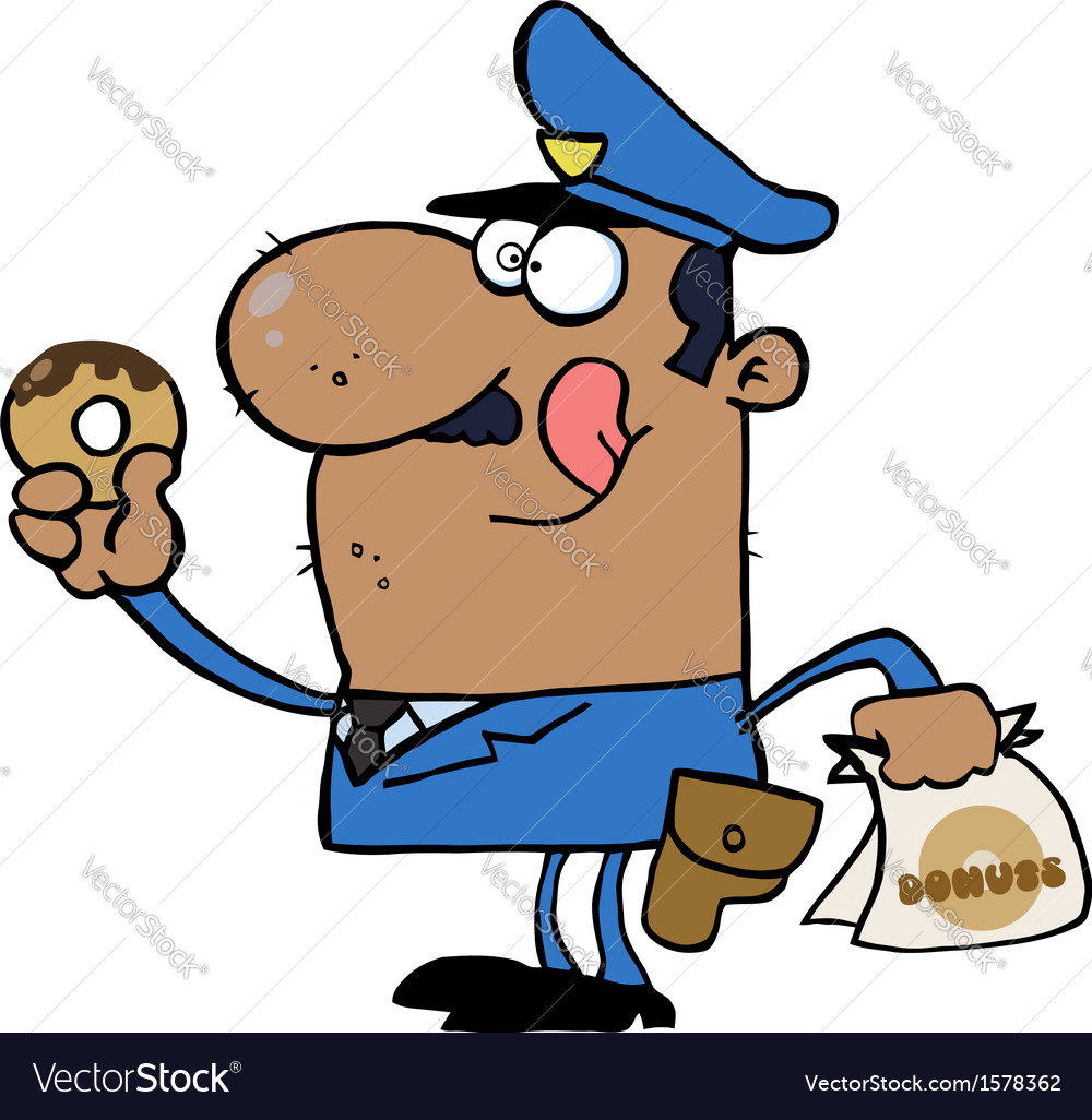 Cartoon police officer with donut Royalty Free Vector Image