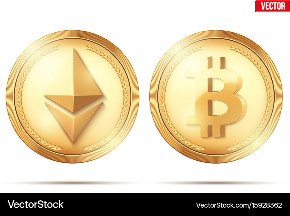 Cryptocurrency gold coin set Royalty Free Vector Image