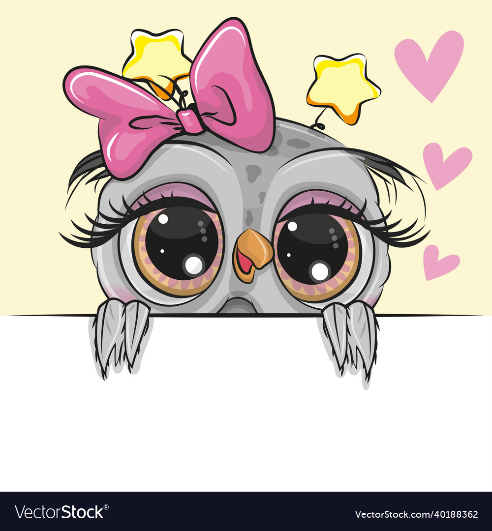 Cute cartoon owl girl with hearts Royalty Free Vector Image