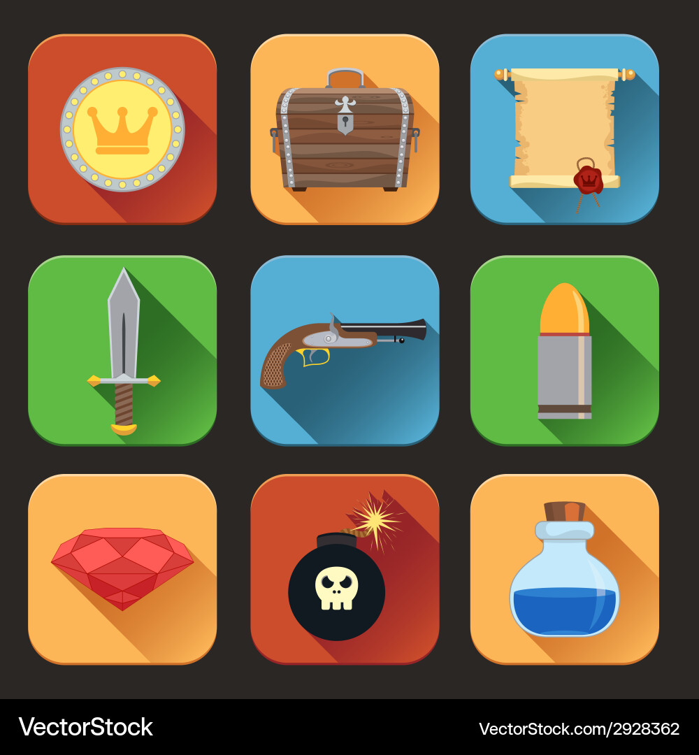 Game resources icons flat Royalty Free Vector Image
