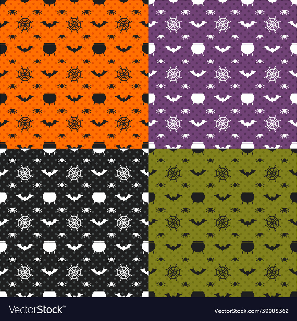 Halloween seamless patterns set color background vector image Halloween seamless patterns set color background