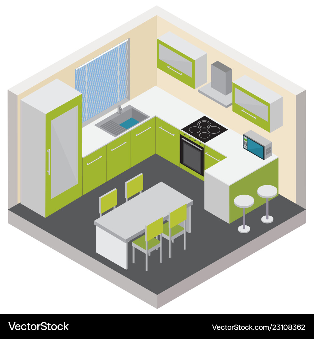 Kitchen interior isometric composition Royalty Free Vector