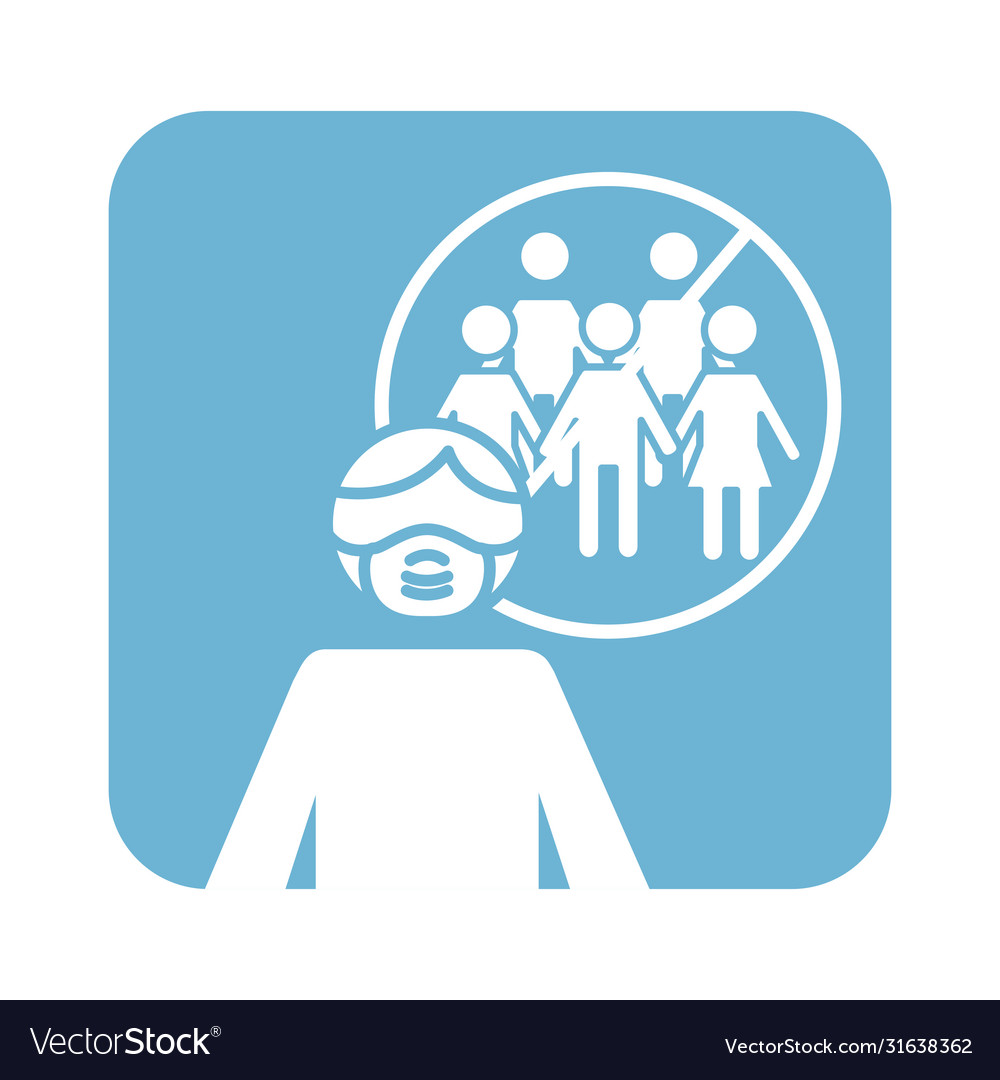 Man using face mask with avoid crowds line style Vector Image Man using face mask with avoid crowds line style