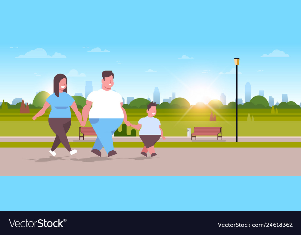 Over size family walking together urban park