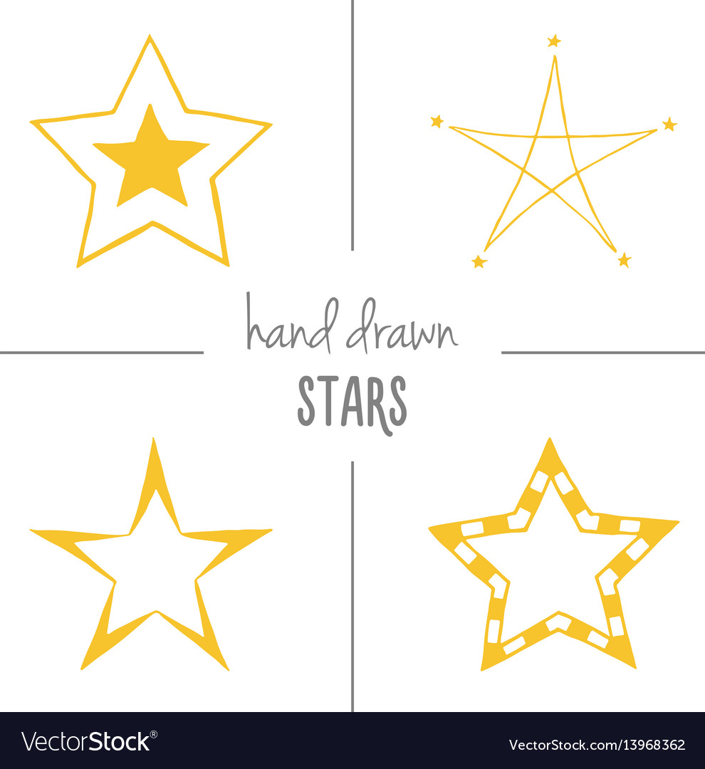 Set of yellow hand drawn stars