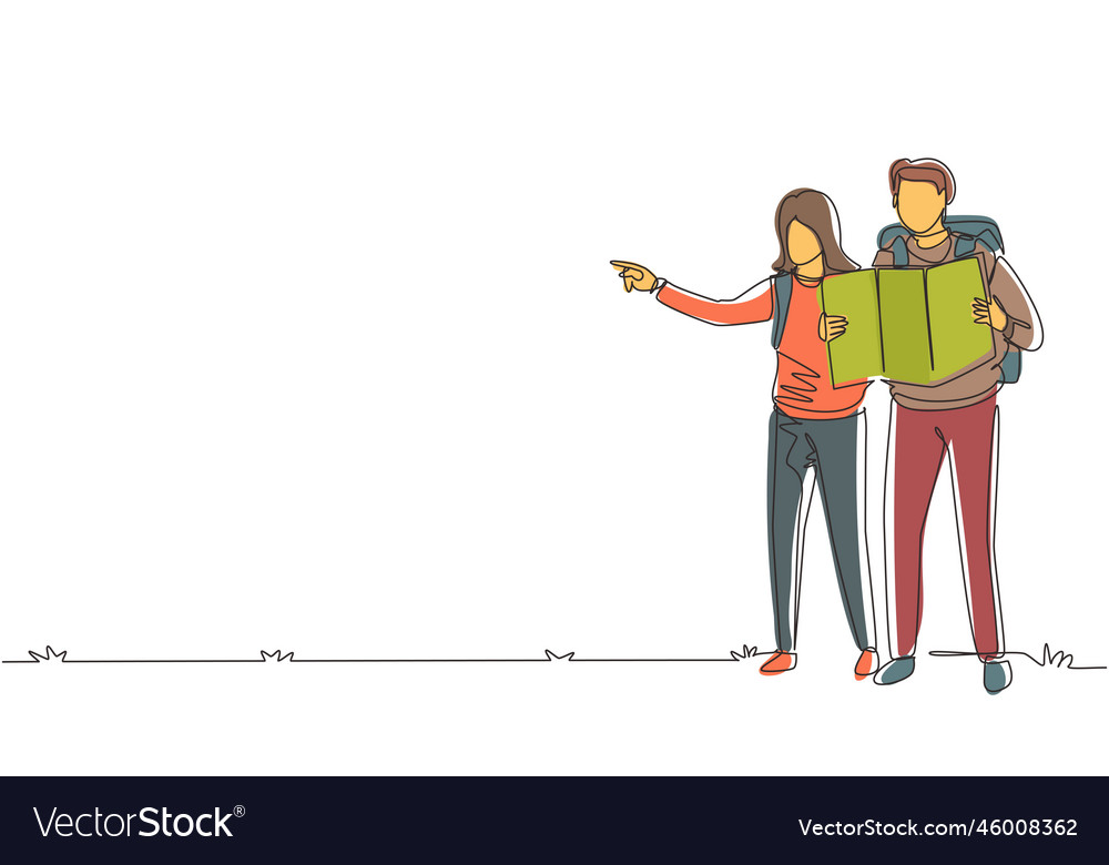 Einzelne eine Linie Zeichnung Wanderer Paar Mann vector image Einzelne eine Linie Zeichnung Wanderer Paar Mann