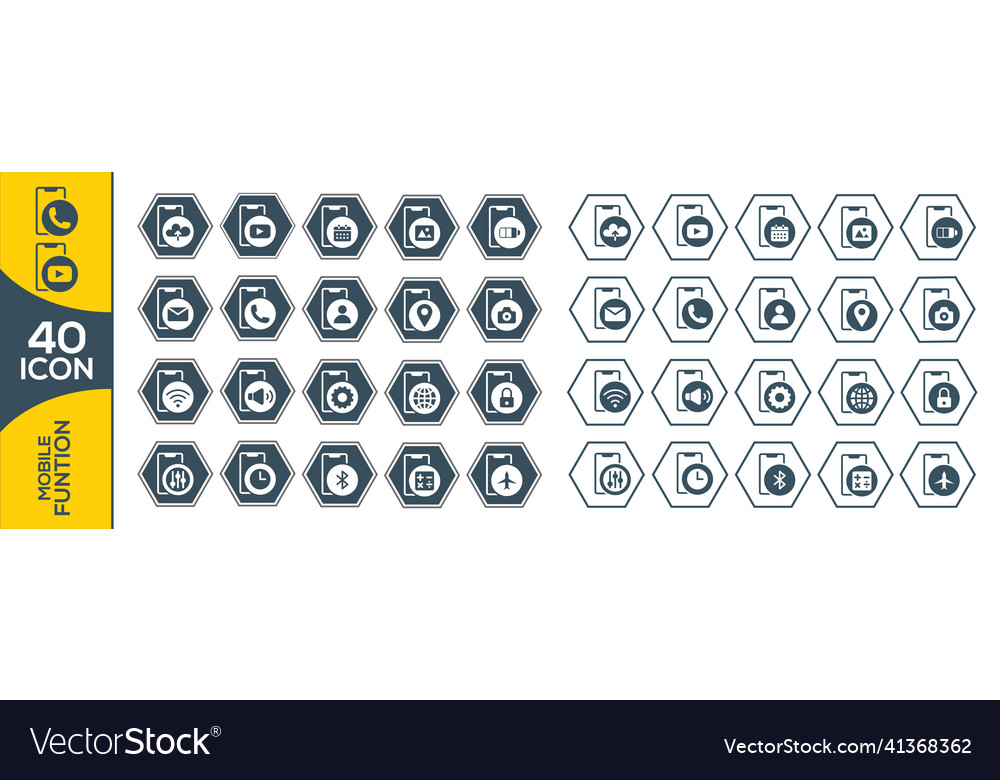Smart-phone functions and apps icon set Vector Image Smart-phone functions and apps icon set