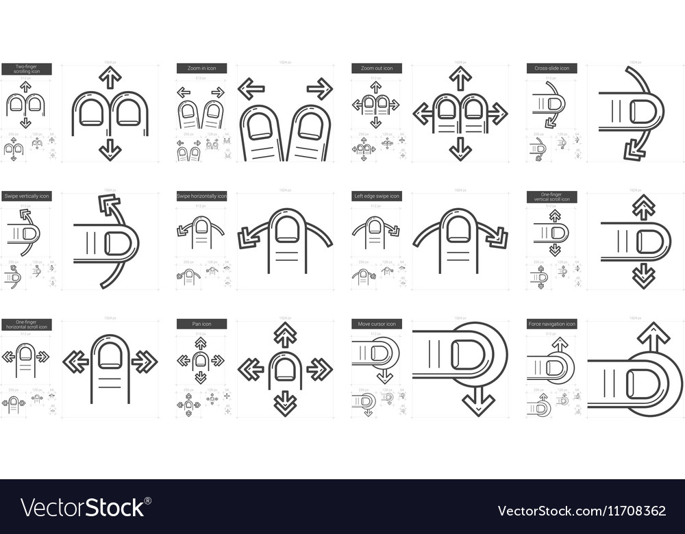 Touch gestures line icon set