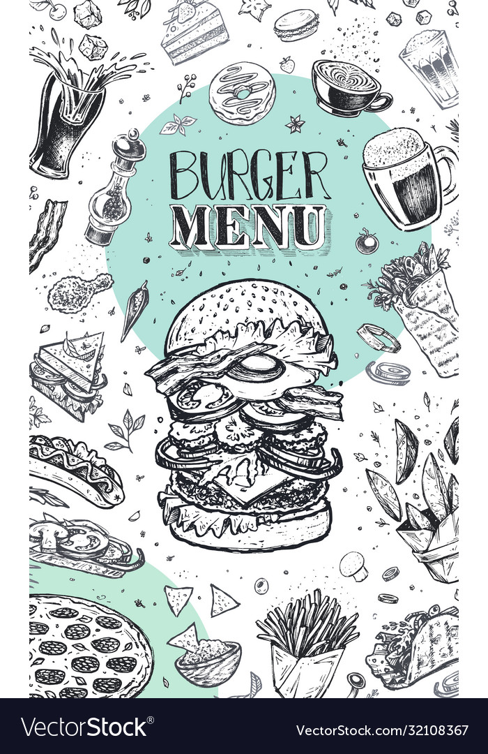 Burger menu cover for restaurant vintage design