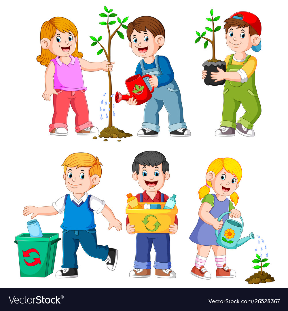 Happy kids gardening Royalty Free Vector Image