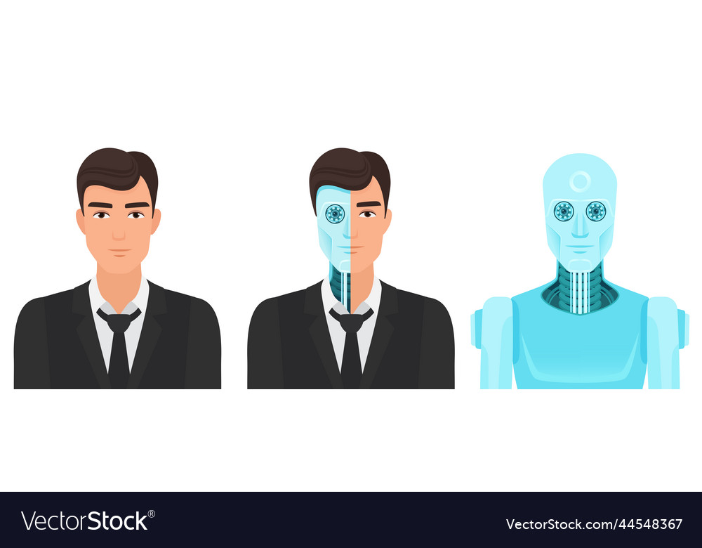 Human man turns into a robot forever life future Vector Image