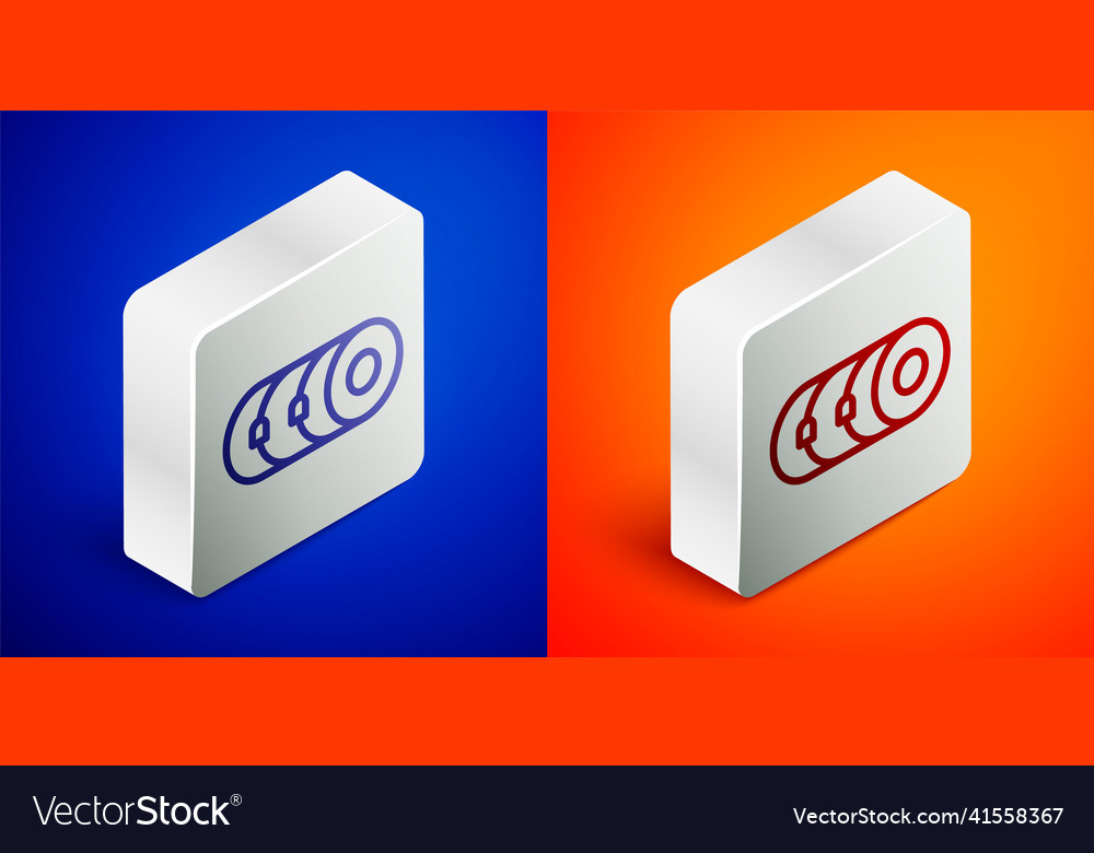 Isometric line blanket roll icon isolated on blue