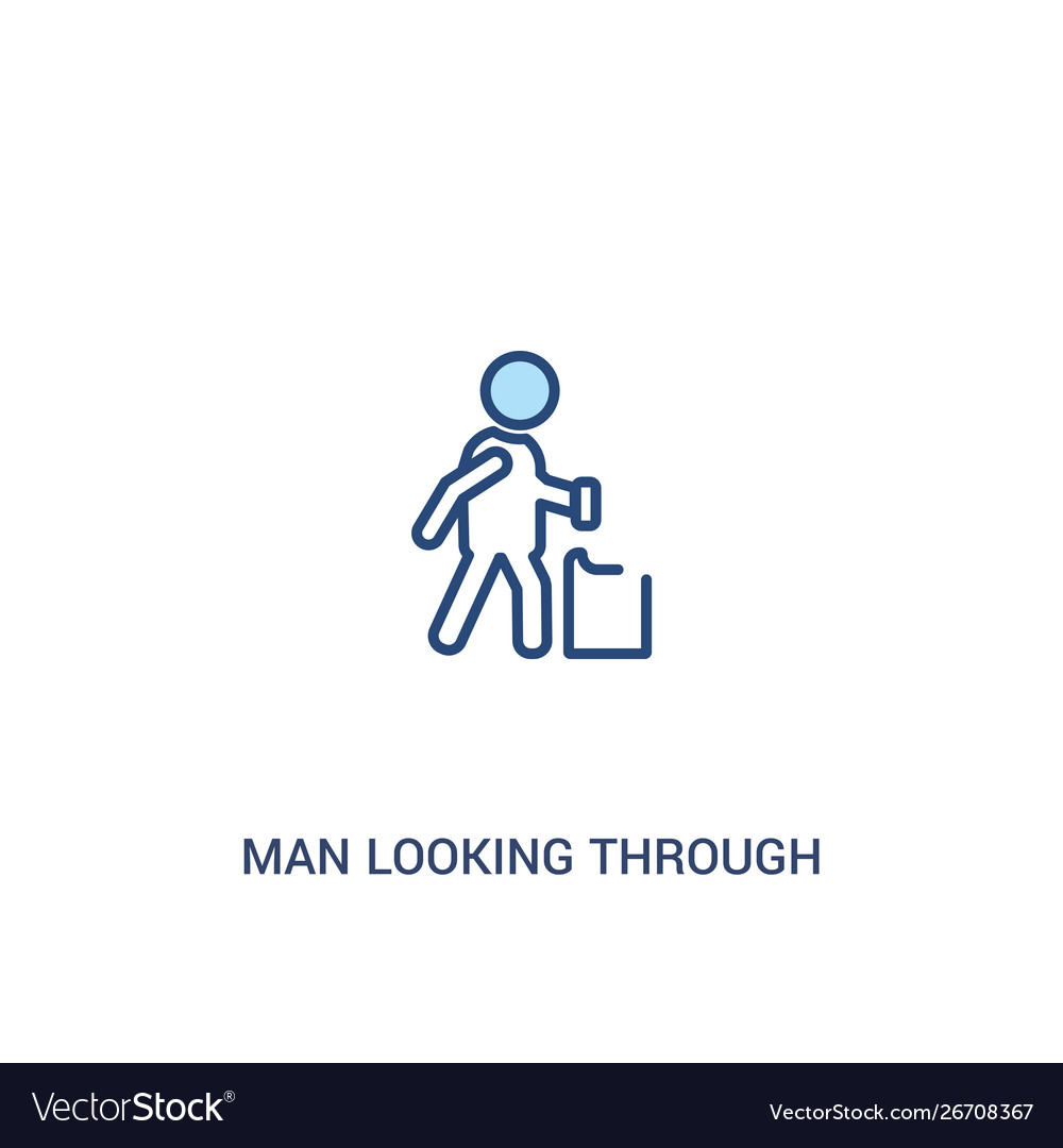 Man looking through garbage container concept vector image Man looking through garbage container concept