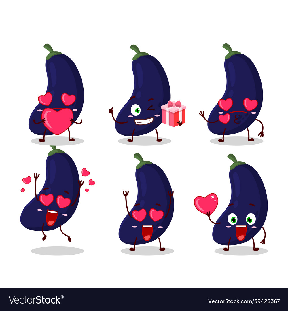 New eggplant cartoon character with love cute