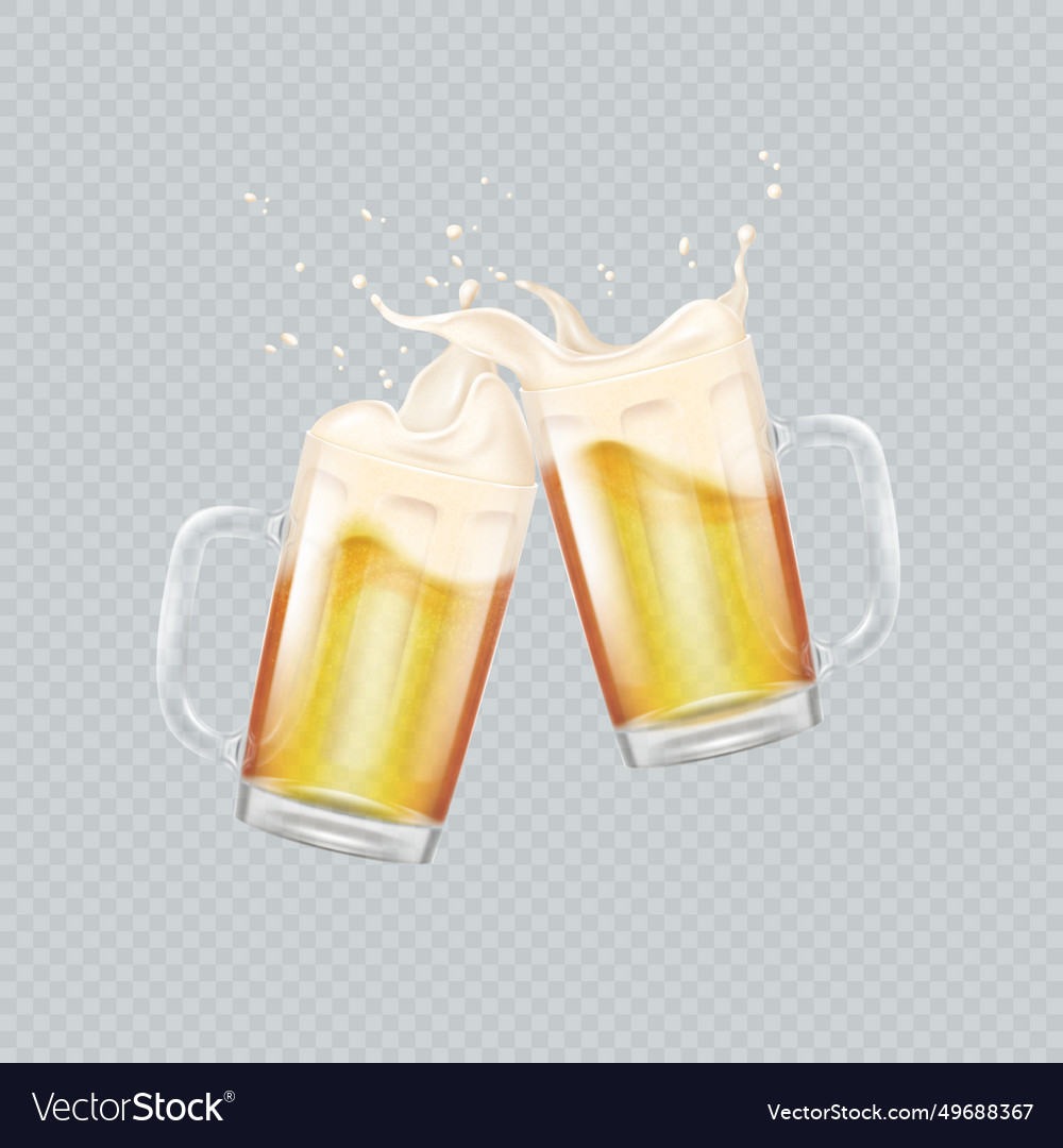 Realistic toasting mugs 3d transparent beer mug Vector Image