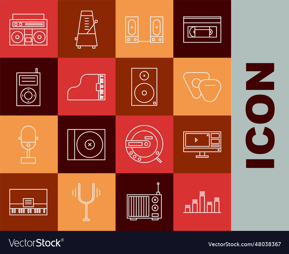 Set line music equalizer video recorder or editor vector image Set line music equalizer video recorder or editor