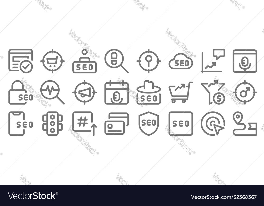 Web apps seo line icons linear set quality vector image Web apps seo line icons linear set quality
