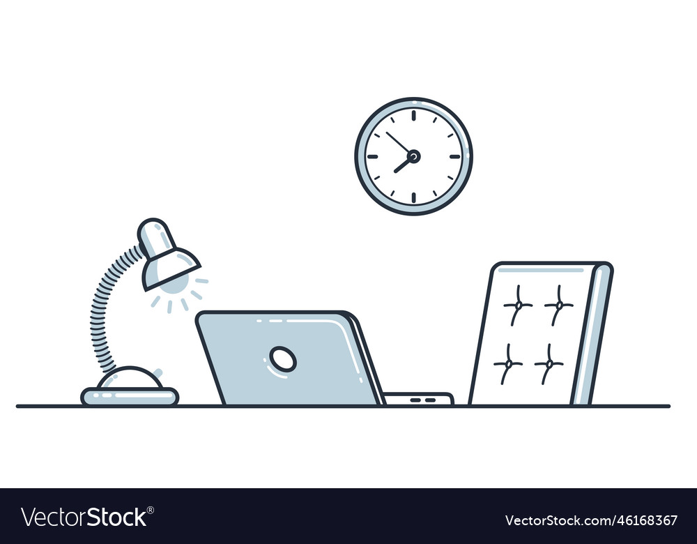 Work desk flat isolated over white office or home