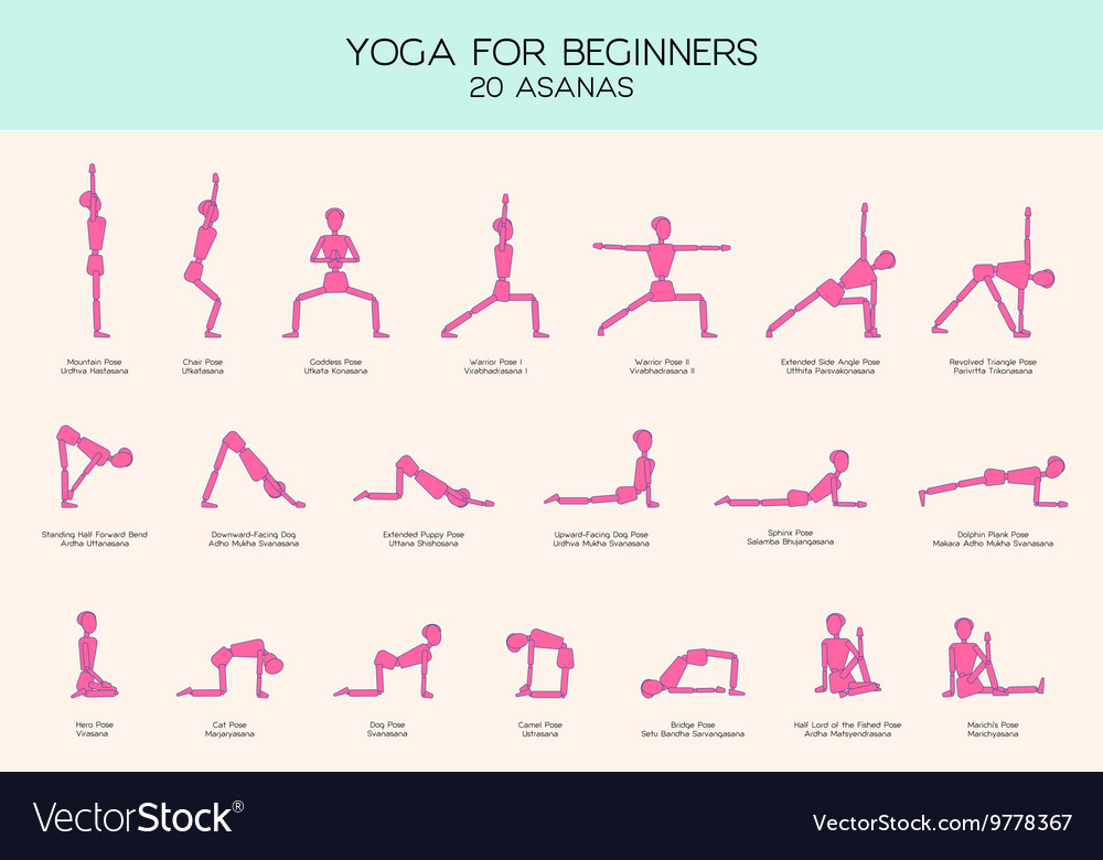 yoga for beginners poses stick figure set vector image