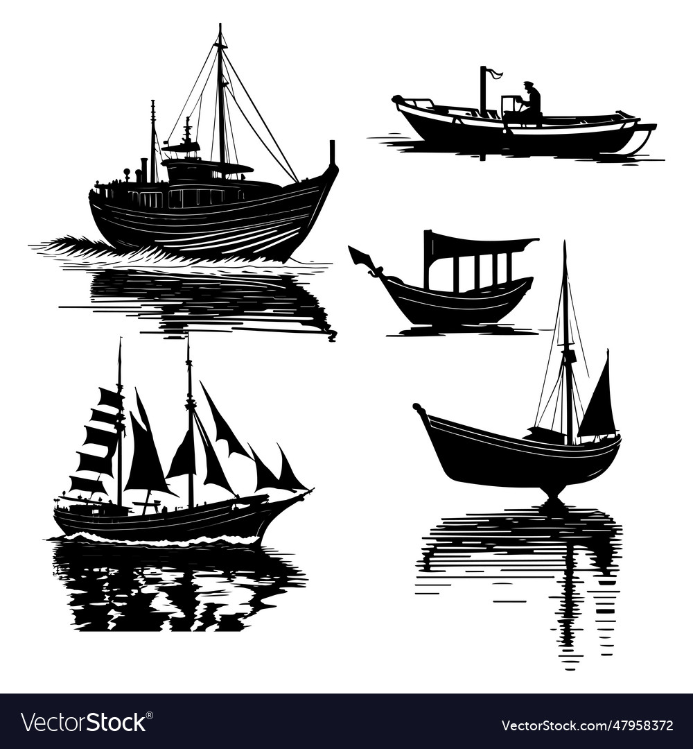 Boat ship black outline on white background Vector Image