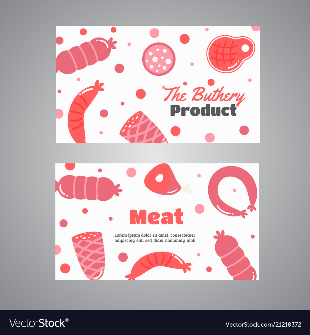 Cards with meat products flat farm elements