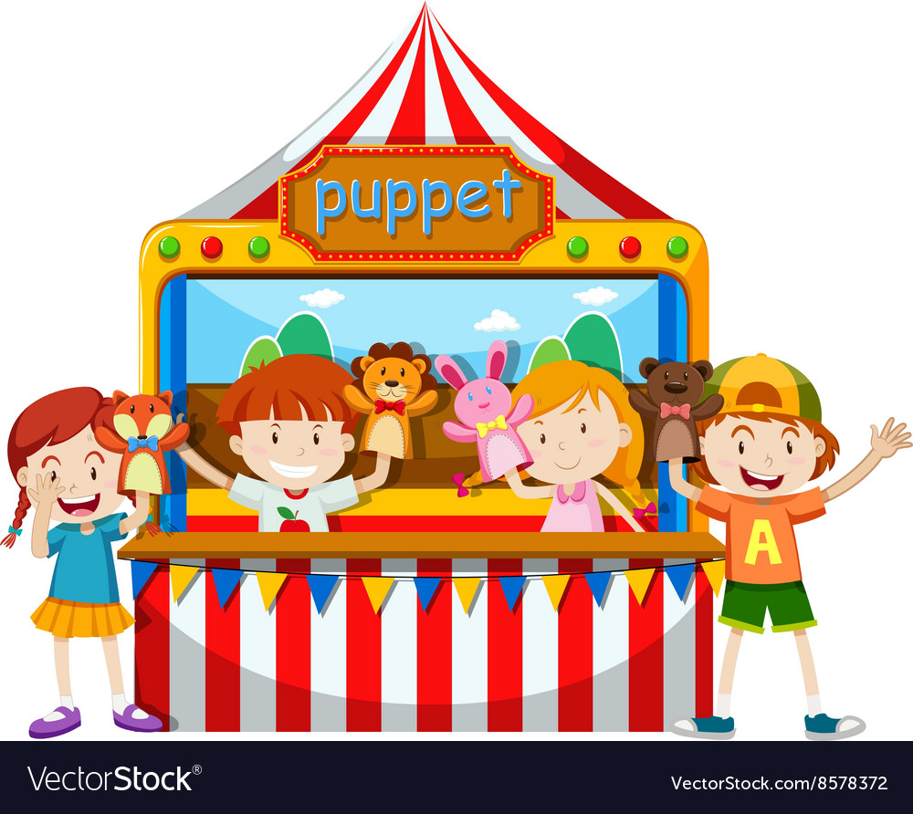 Children playing puppet together Royalty Free Vector Image