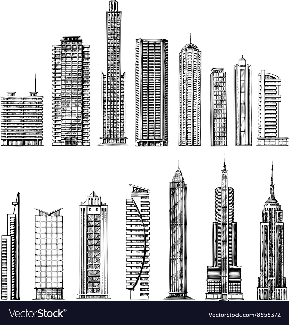 City hand drawn sketch skyscrapers Royalty Free Vector Image