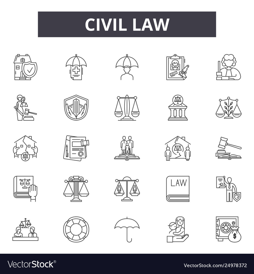 Civil law line icons signs set outline Royalty Free Vector