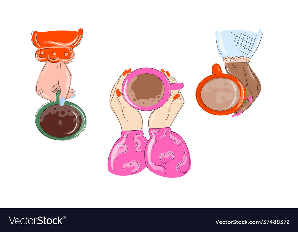 Female hands holding cups coffee