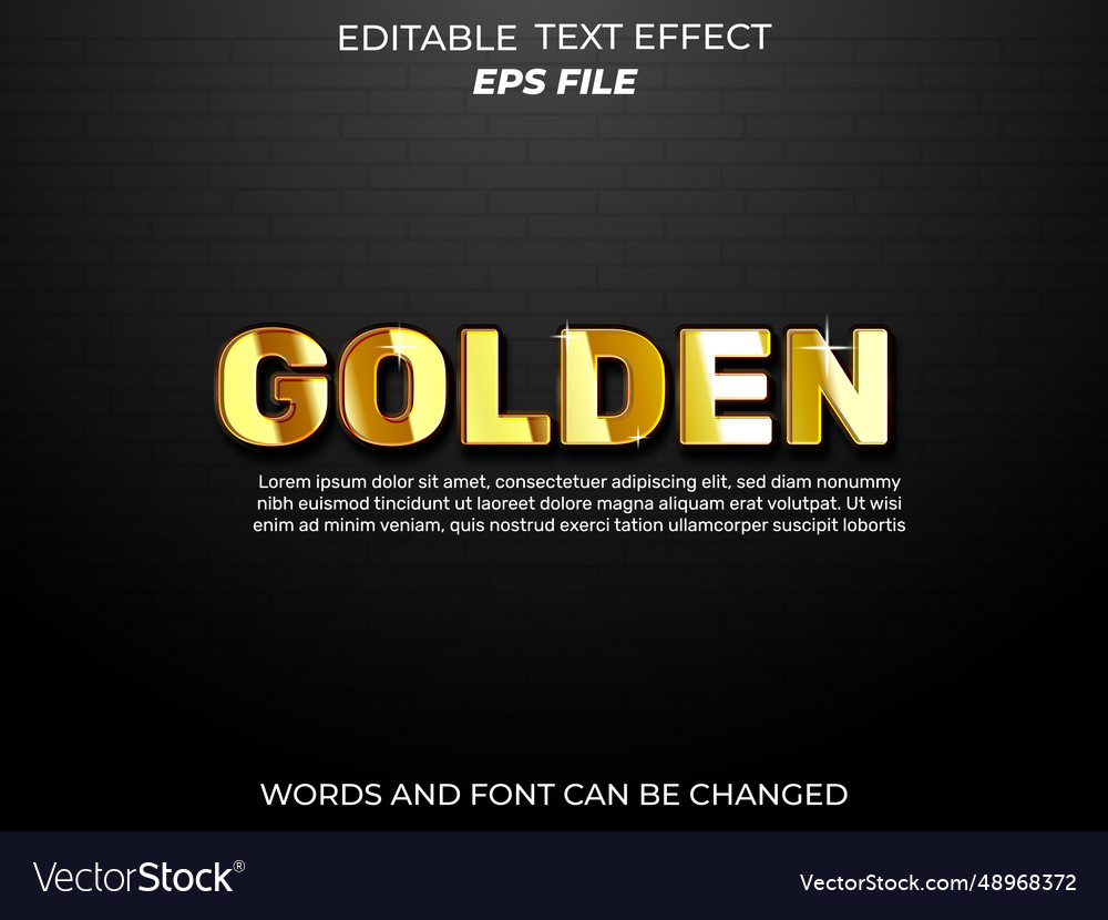 Golden text effect font editable typography 3d