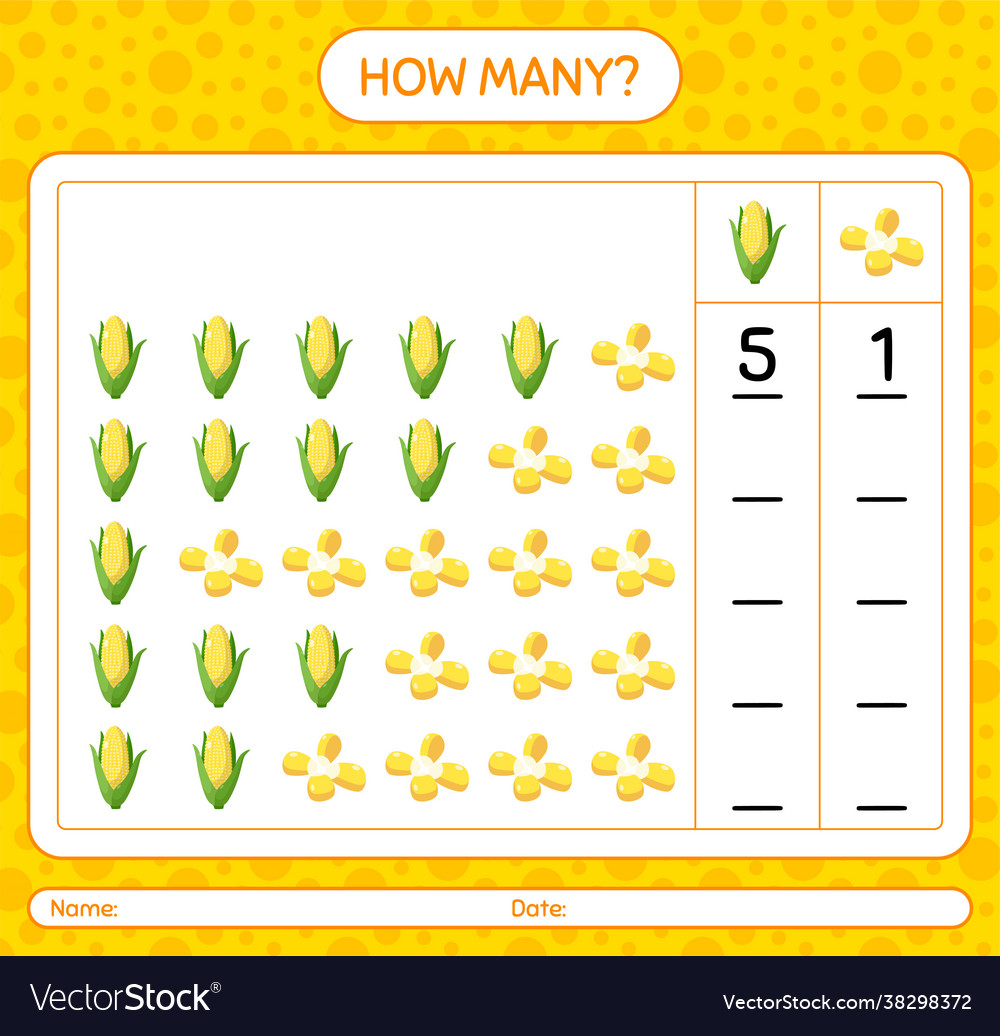 How many counting game with corn worksheet vector image How many counting game with corn worksheet